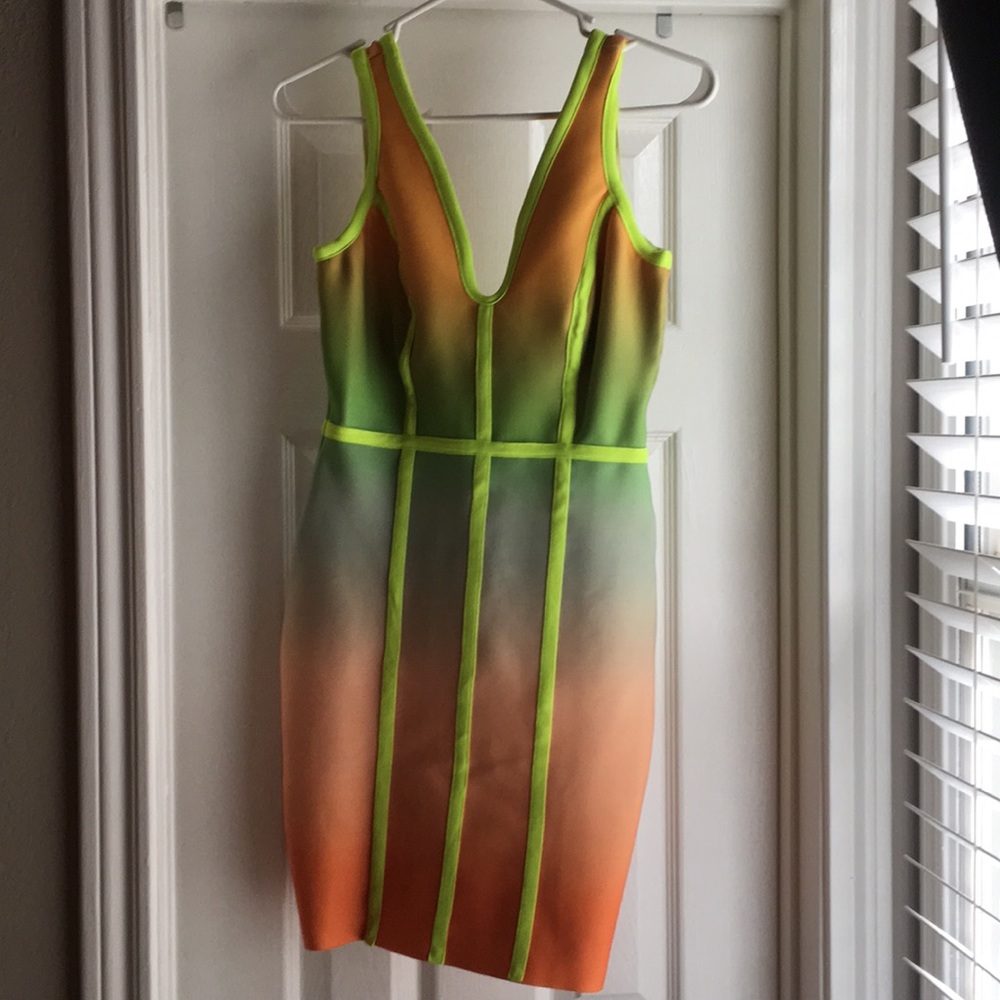 Neon Ombre Trim Elastic Dress - Small